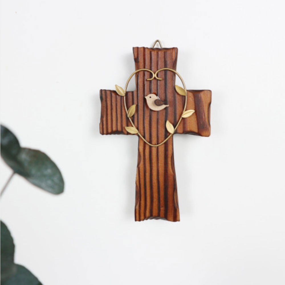 소나무벽걸이십자가 - 하트나무새 (소) 가정용 예배용 선물용