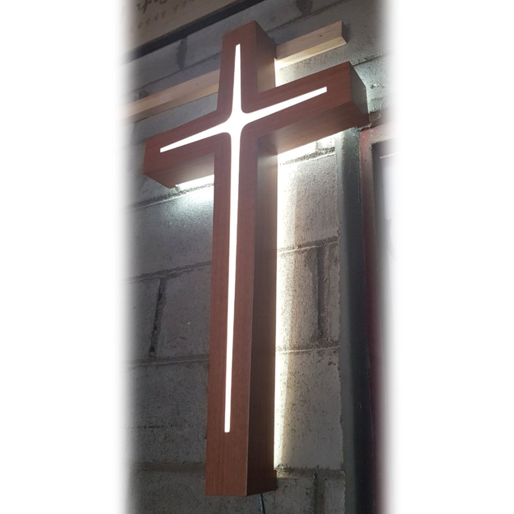 chwm 교회강대상용십자가-무늬목LED십자가_흰색