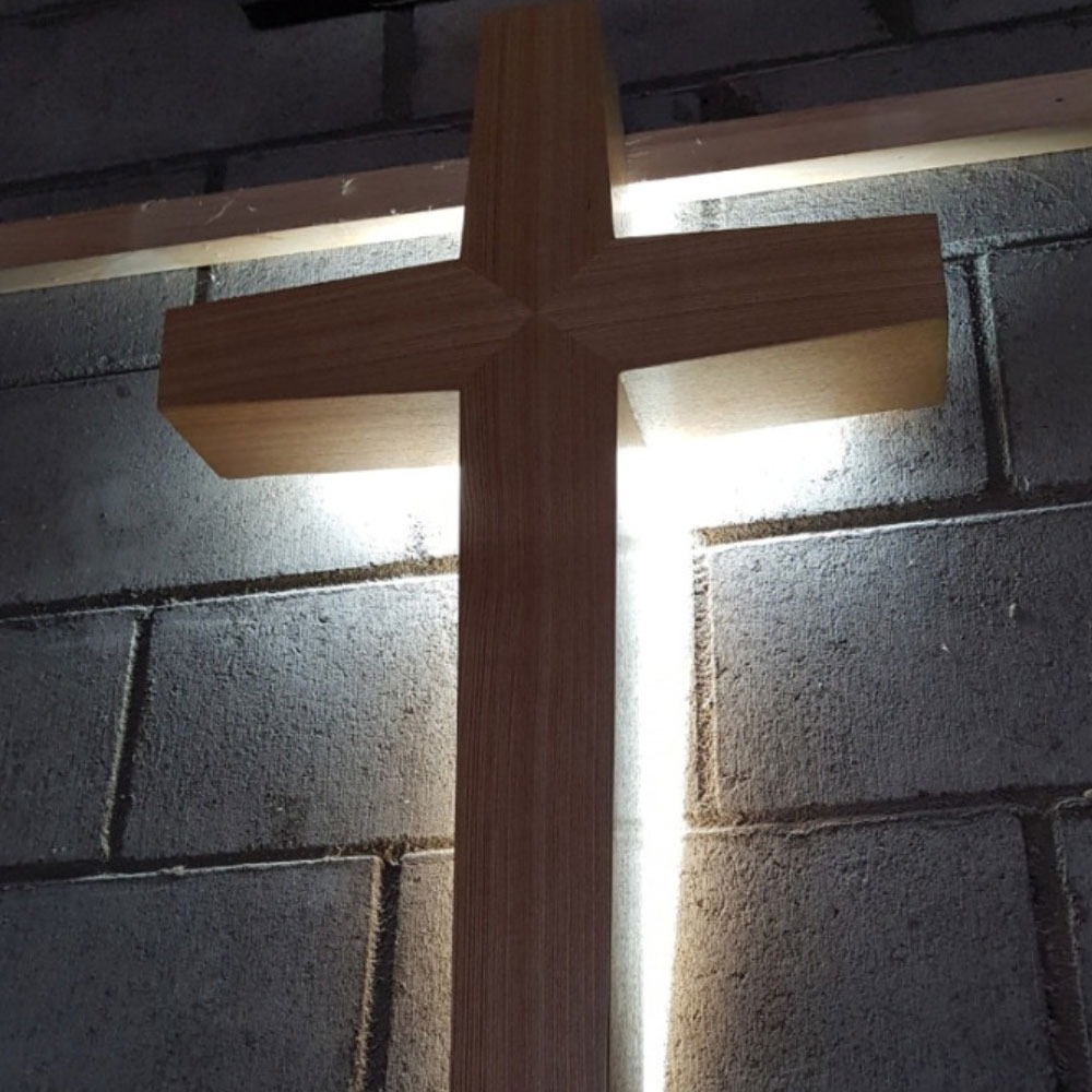 chwm 교회강대상용십자가-무늬목LED십자가-1 (3자) 흰색